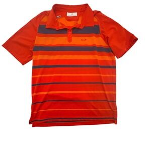 Oakley Golf Polo Shirt Mens XL Orange Blue Striped Excellent Performance Top